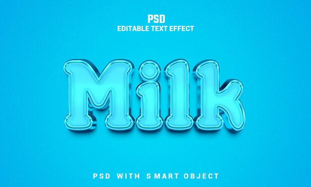 Efecto de texto editable 3d de leche con fondo PSD Premium