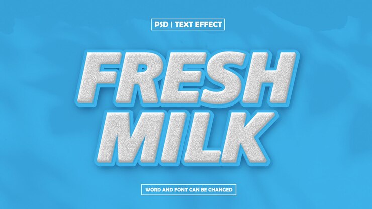 PSD efecto de texto editable en 3d de leche fresca