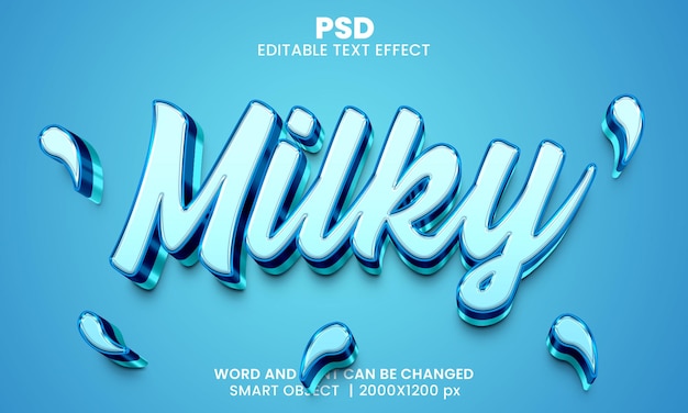 Efecto de texto editable 3d lechoso Premium Psd con fondo