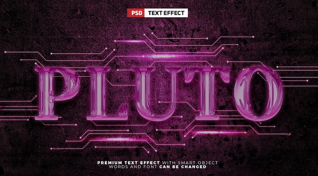 PSD efecto de texto editable 3d de lujo con brillo extraterrestre de cristal de plutón púrpura