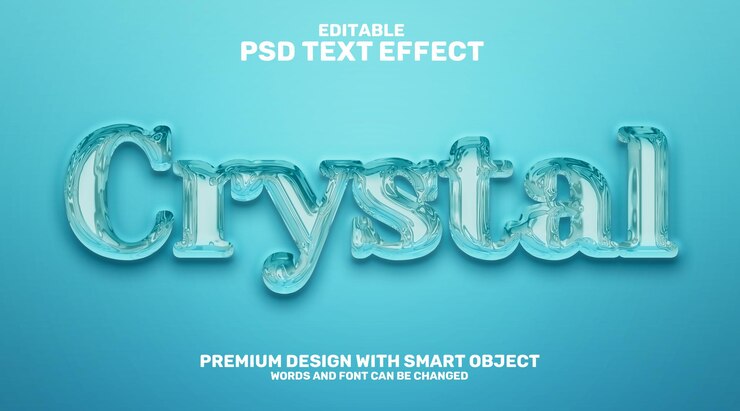 PSD efecto de texto editable 3d de lujo de cristal
