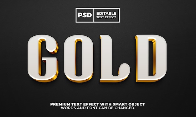Efecto de texto editable 3d de lujo elegante de oro blanco psd premium
