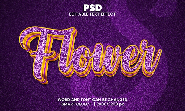 Efecto de texto editable 3d de lujo de flores psd premium con fondo