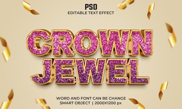 Efecto de texto editable 3d de lujo de joya de la corona PSD Premium con fondo