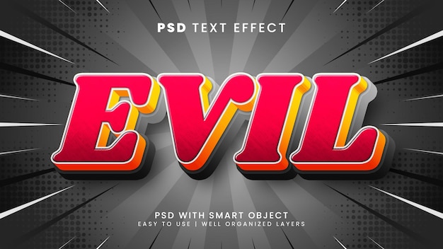 PSD efecto de texto editable 3d malvado con estilo de texto malvado y monstruo