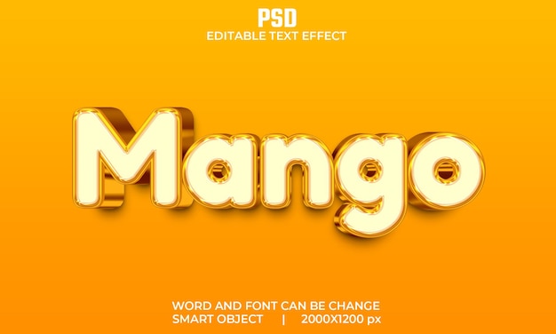 Efecto de texto editable 3d de mango PSD Premium con fondo