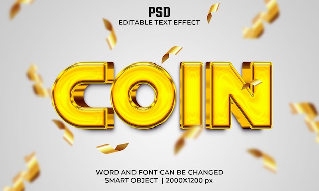 Efecto de texto editable 3d de moneda PSD Premium con fondo