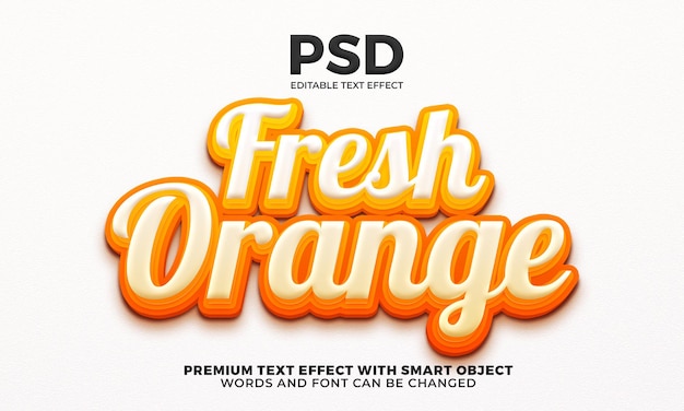 PSD efecto de texto editable 3d de naturaleza de jugo de naranja fresco