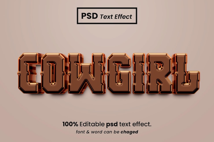 PSD efecto de texto editable 3d de niña vaca