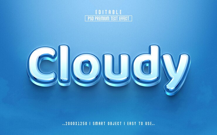 PSD efecto de texto editable 3d nublado psd con fondo premium