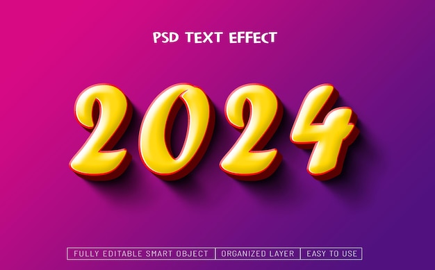 Efecto de texto editable en 3D para el nuevo año 2024