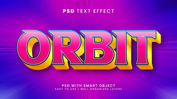 PSD efecto de texto editable 3d de órbita con estilo de texto de espacio y círculo
