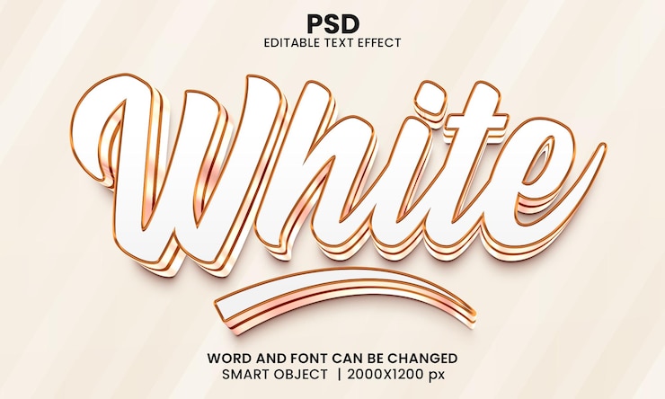 PSD efecto de texto editable 3d de oro blanco psd premium con fondo