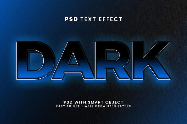 Efecto de texto editable 3d oscuro con estilo de texto negro y azul
