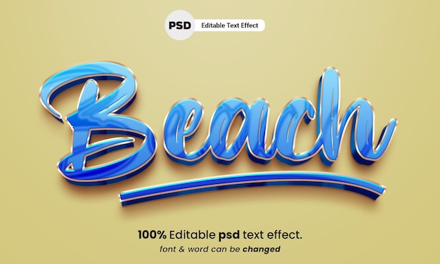 Efecto de texto editable 3d de playa de mar Efecto de texto de playa PSD