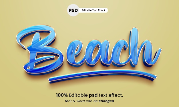 PSD efecto de texto editable 3d de playa de mar efecto de texto de playa psd