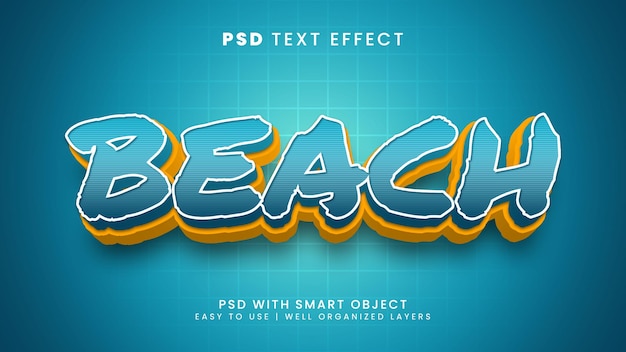 PSD efecto de texto editable 3d de playa