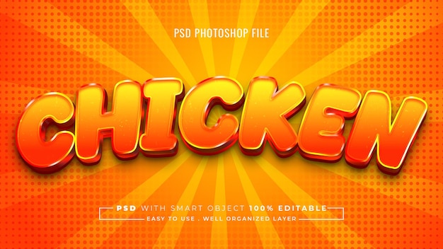 Efecto de texto editable 3d de pollo, archivo psd, plantilla de diseño