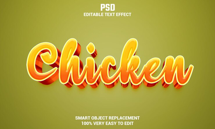 PSD efecto de texto editable 3d de pollo con fondo psd premium