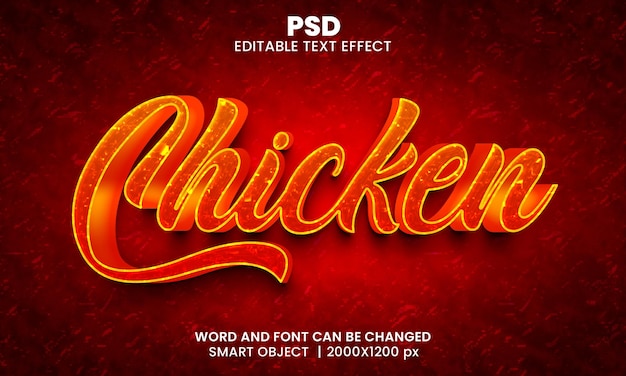 Efecto de texto editable 3d de pollo psd premium con fondo