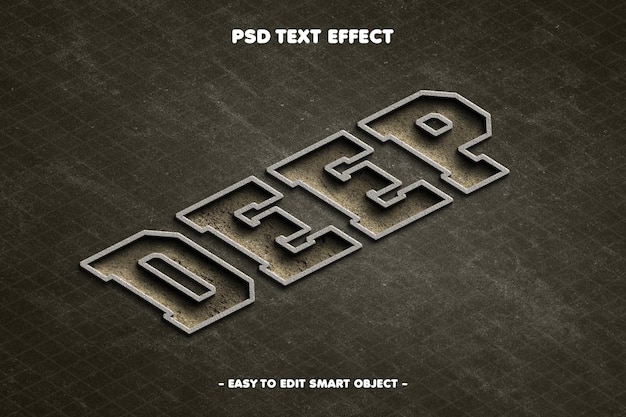 Efecto de texto editable 3d profundo isométrico de muro de hormigón