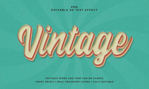 Efecto de texto editable 3d psd retro vintage con fondo