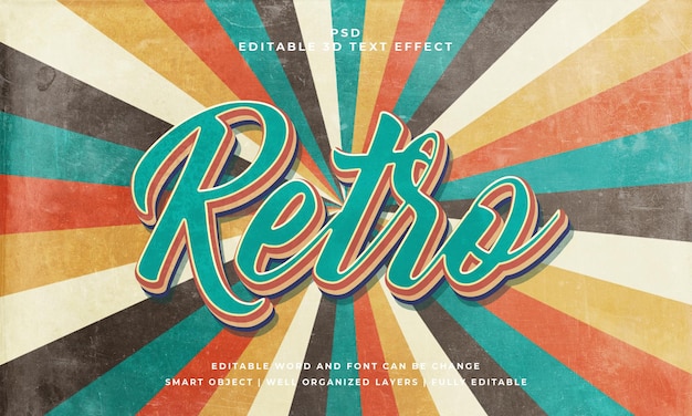 Efecto de texto editable 3d psd retro vintage con fondo