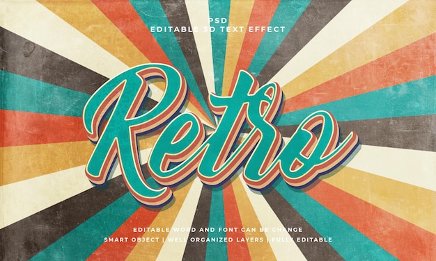 PSD efecto de texto editable 3d psd retro vintage con fondo