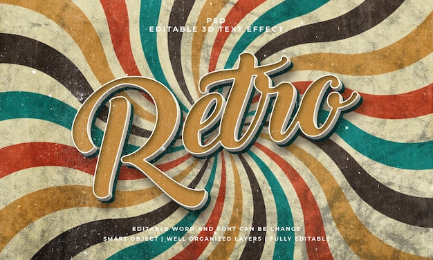 Efecto de texto editable 3d psd retro vintage con fondo