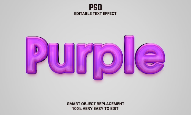 Efecto de texto editable 3d púrpura con fondo psd premium