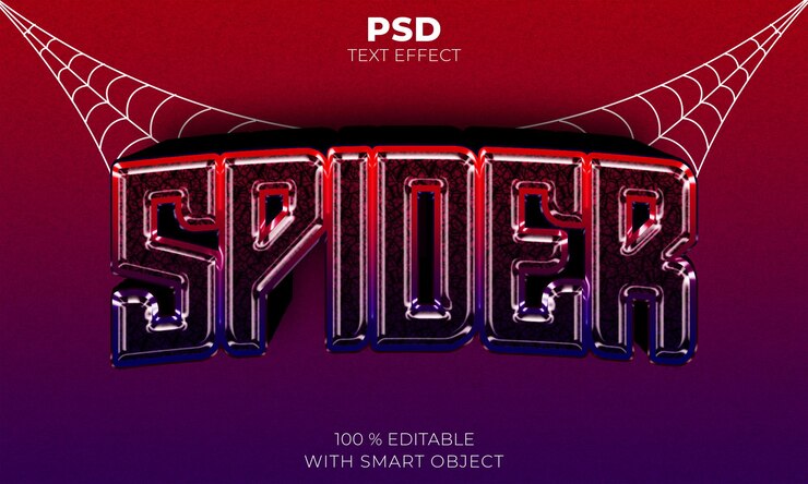 PSD efecto de texto editable 3d red blue spider