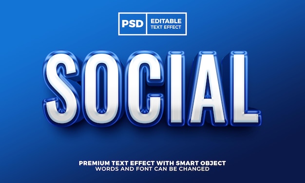 PSD efecto de texto editable 3d de redes sociales azul