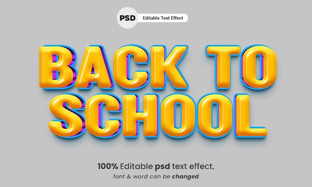 PSD efecto de texto editable 3d de regreso a la escuela