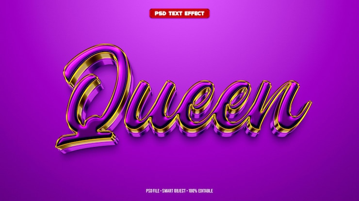 PSD efecto de texto editable 3d reina