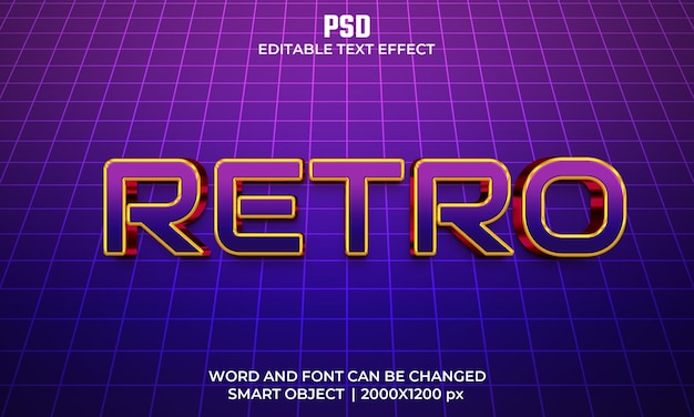 PSD efecto de texto editable 3d retro psd premium con fondo