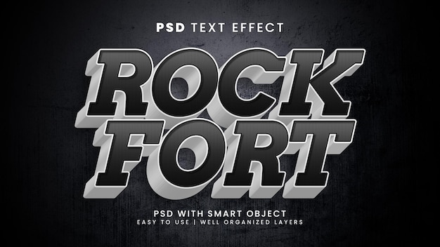 Efecto de texto editable 3d de rock fort con estilo de texto de piedra y templo