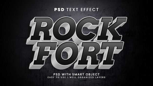 PSD efecto de texto editable 3d de rock fort con estilo de texto de piedra y templo