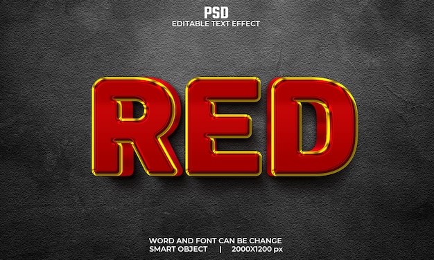Efecto de texto editable 3d rojo Premium Psd con fondo