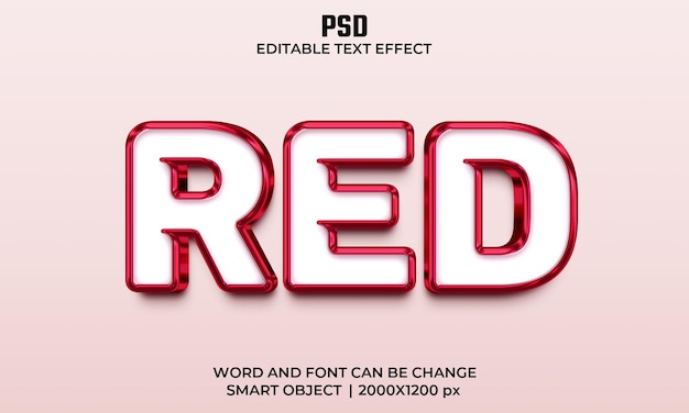 Efecto de texto editable 3d rojo psd premium con fondo