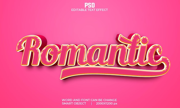 Efecto de texto editable 3d romántico Premium Psd con fondo