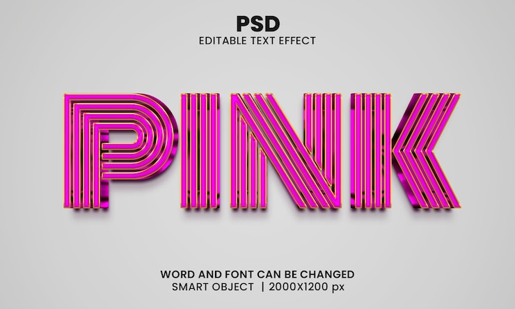 PSD efecto de texto editable 3d rosa premium psd con fondo