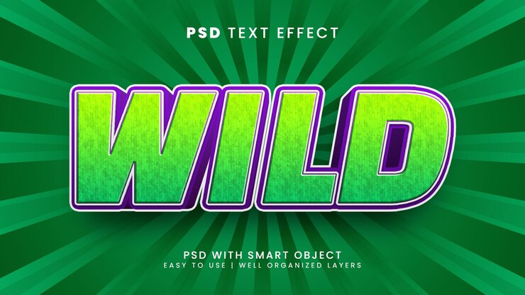 PSD efecto de texto editable en 3d salvaje con estilo de texto de selva y bosque