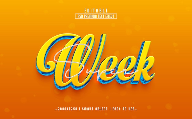 Efecto de texto editable 3d Super Week PSD con fondo premium