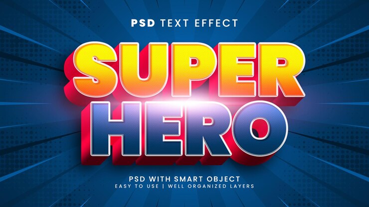 PSD efecto de texto editable 3d de superhéroe con estilo de texto héroe y valiente