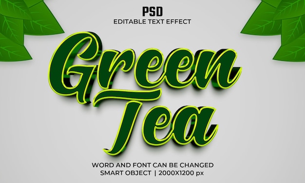 Efecto de texto editable 3d de té verde psd premium con fondo