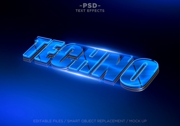 Efecto de texto editable 3d techno blue