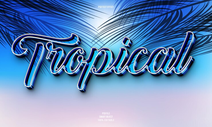 PSD efecto de texto editable en 3d tropical