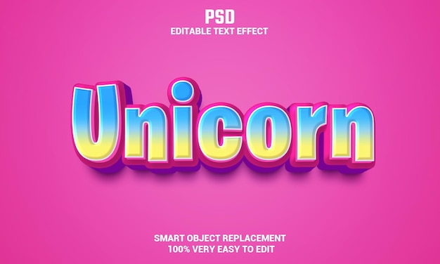 Efecto de texto editable 3d de unicornio con fondo psd premium