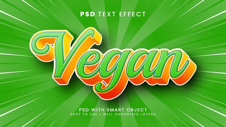PSD efecto de texto editable 3d vegano con estilo de texto fresco y orgánico