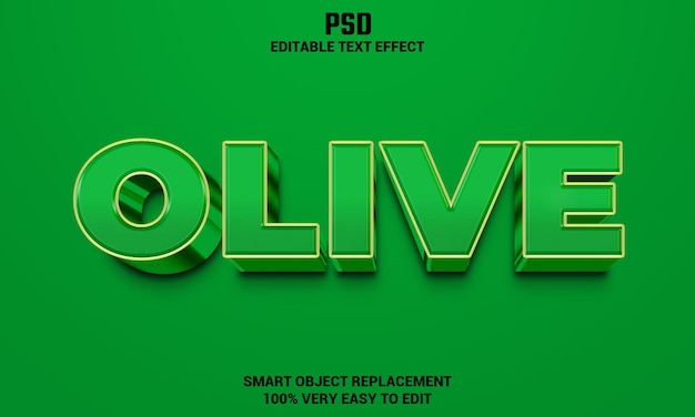 Efecto de texto editable 3d verde oliva con fondo PSD Premium